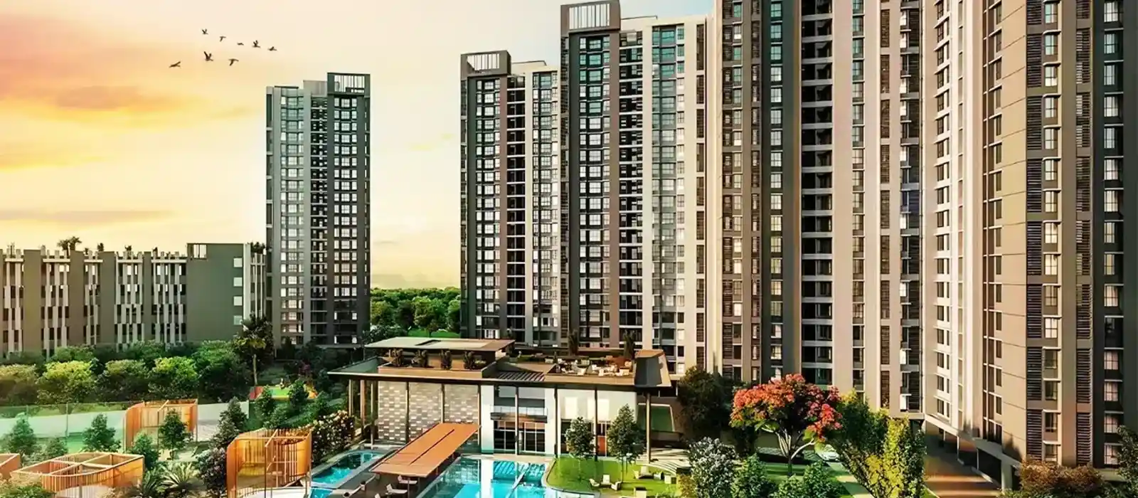 Godrej Bannerghatta Road towers with clubhouse and pool