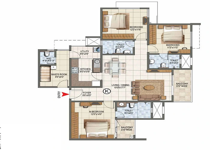 3 BHK, 1,666 - 1,976 sq.ft. floor plan at Godrej Bannerghatta Road