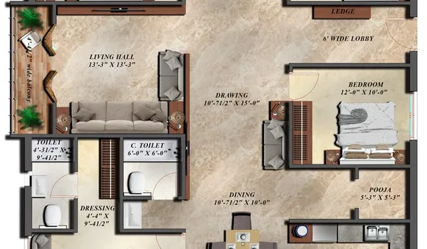 4.5 BHK, 2,915 sq.ft. floor plan at Godrej Bannerghatta Road